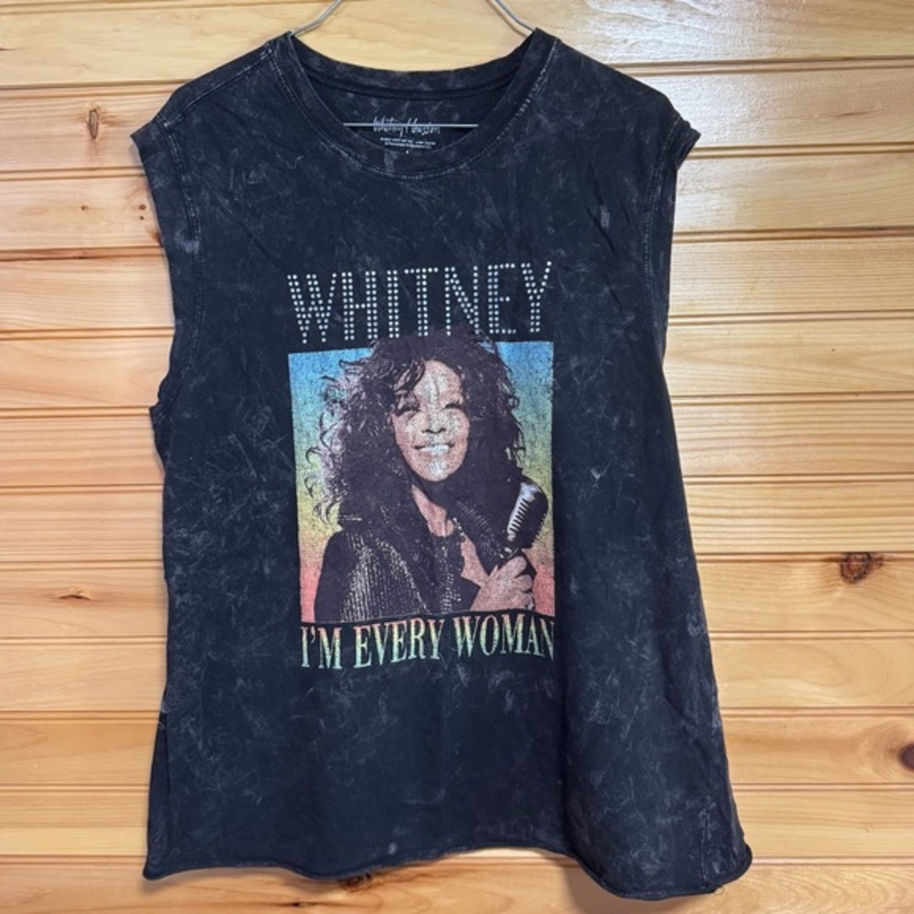 Whitney Houston I’m Every Women Black Graphic Muscle Tee Large
